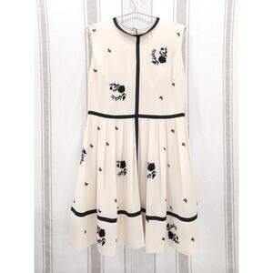 TED BAKER Dress Womens Size 12 Cream Black Coquette Romantic Floral Embroidery